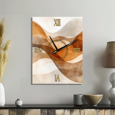 Horloge murale en métal grand format Brown Minimal Curves I - Style du milieu du siècle