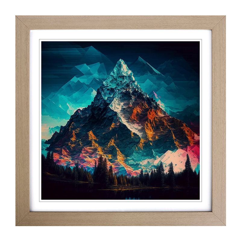 Mountain Glitch Art - Framed Print, Oak