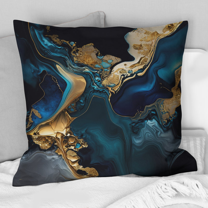 Abstract Geode Marble Blue IV - Marble Abstract Printed Throw Pillow, 18"H x 18"W, Square