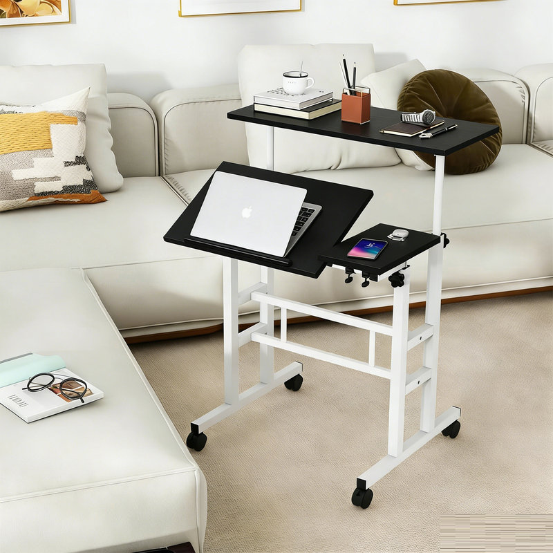 Adjustable Metal Base Computer Desk, Black