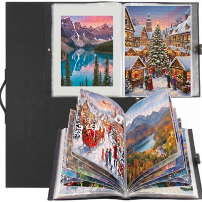 Puzzle Binder with 20 Clear Storage Sleeves, Large Puzzle Storage Portfolio with Handle for Completed 500-1000 or 1000-1500 Piece Puzzles, 2 Sizes, Black