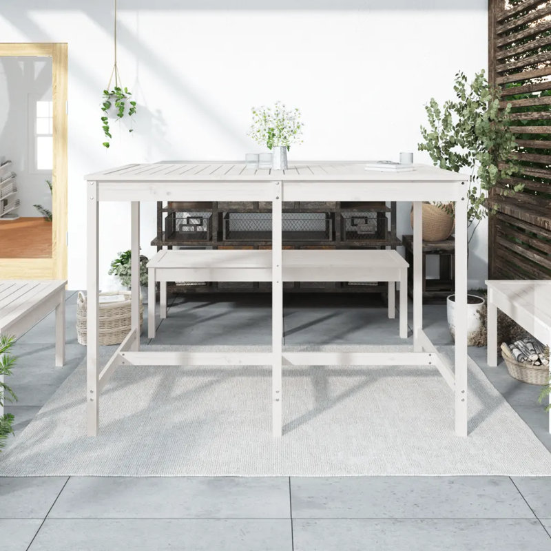 Vandever Rectangular Pine Outdoor Dining Table , cm W cm D, 110cm H x 159.5cm W x 82.5cm D, White