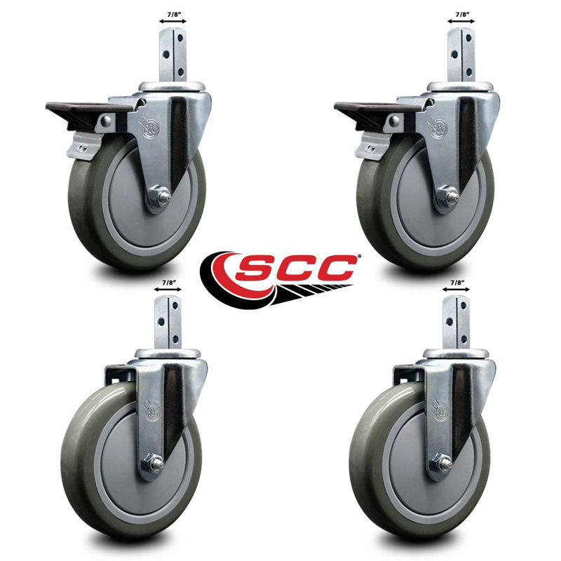 4 Piece Polyurethane Caster Set, Gray