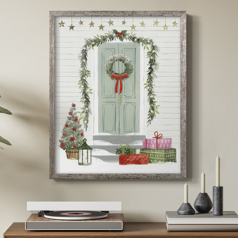 «Festive Front Door I», reproduction encadrée - bois massif