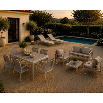 Ensemble de terrasse 13 pièces en aluminium avec coussins Pangea Home Chester