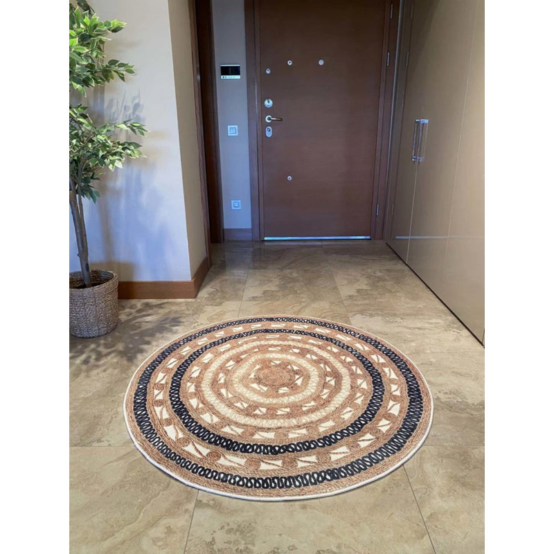 Tapis rond rond en coton 2 pi 7 po avec envers antidérapant Mayree