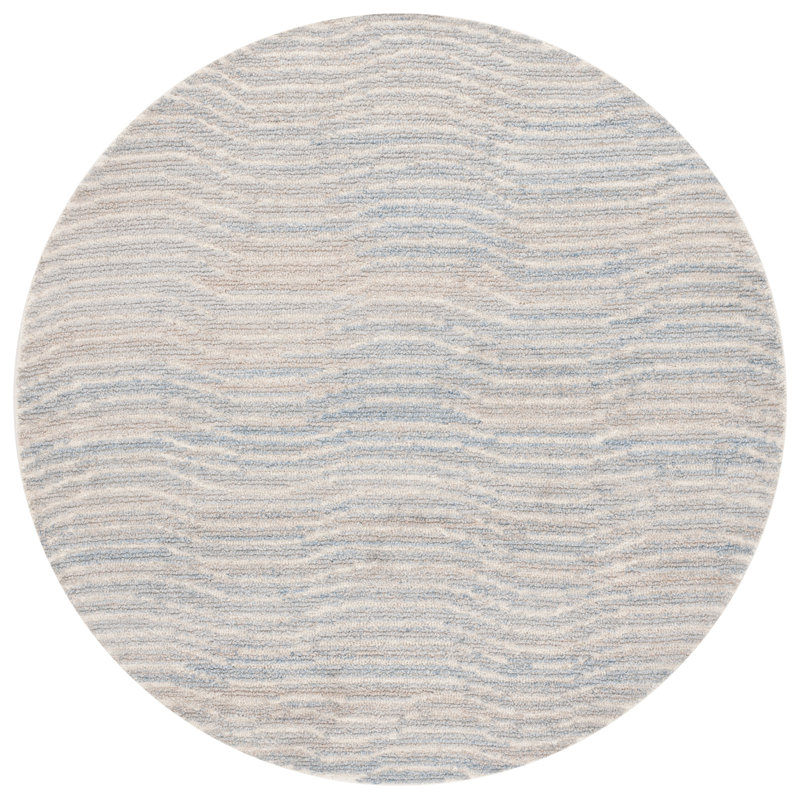 Matroni Hand Tufted Pet Yarn/Wool/Cotton Abstract Rug in Light Blue/Ivory, Round 6'