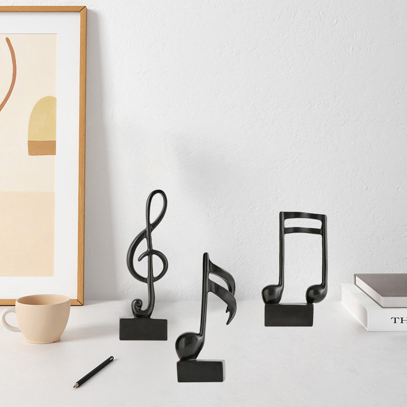 3 Pieces Music Note Sculptures For Home Decor Shelf Decor, Black