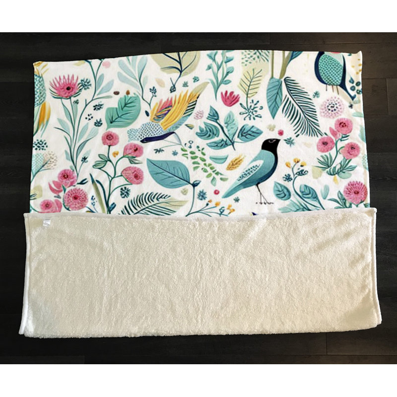 Throw Blanket, 68" W x 80" L, Floral/Abstract, Blue/Pink/Yellow/White