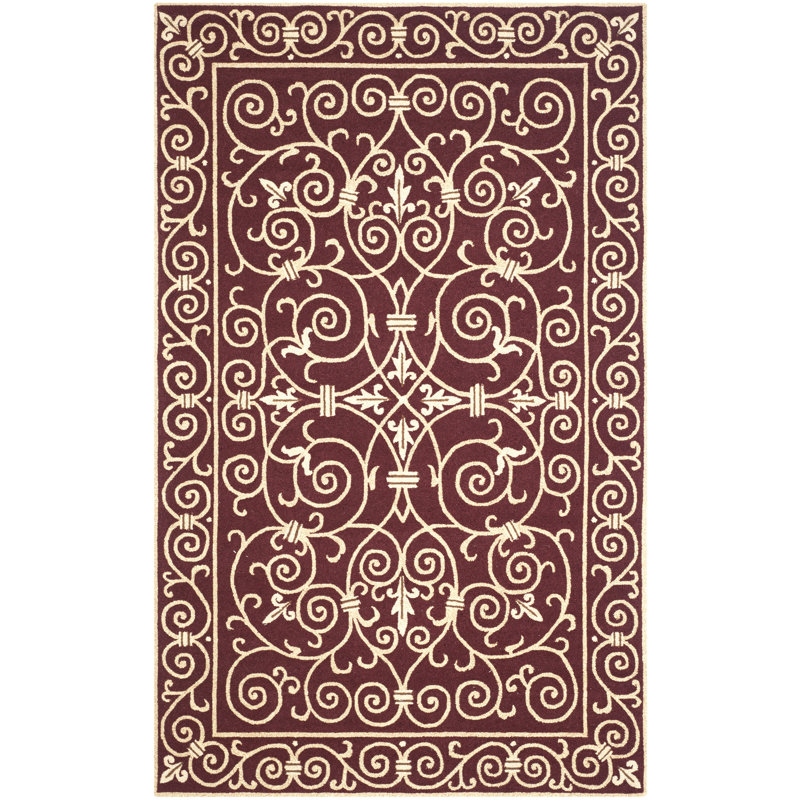 Brayton Hand-Hooked Wool Burgundy Area Rug, Rectangle 3'9" x 5'9"