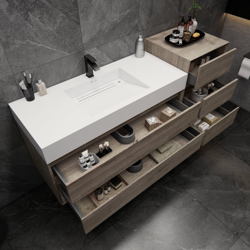 Meuble-lavabo mural simple 67 po Albizu, Gris