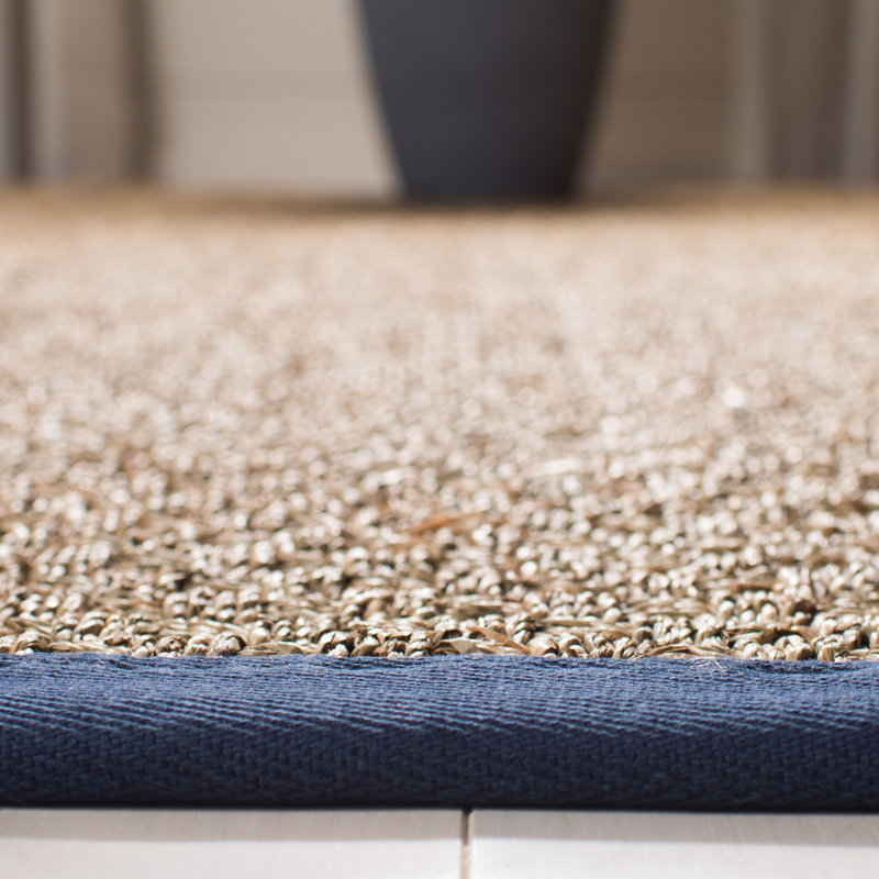 Tapis naturel / bleu en lattes de bambou / bleu marine, Rectangle 9 pi x 12 pi