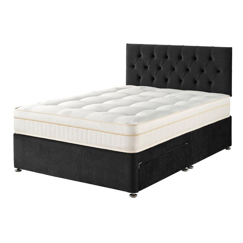 Orason Pocket Memory Divan Bed Set, Onyx, Small Single (2'6), 2 Drawers