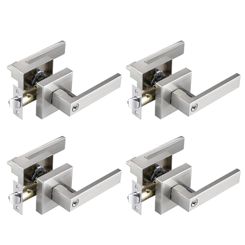 Paquet de 4 poignées de levier de porte MHSN01 nickel satiné, 4, Nickel satiné, À serrure à clés