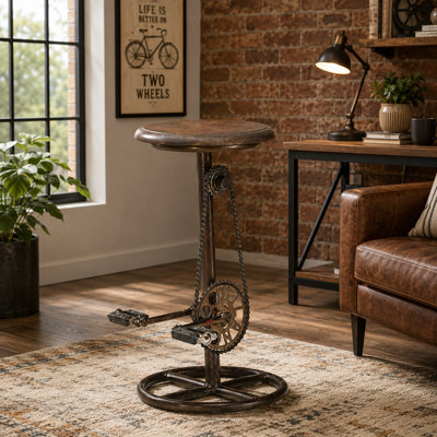 Cycle Stool with Vintage Bicycle Pedal Base, Rustic Metal & Wood Bar Stool