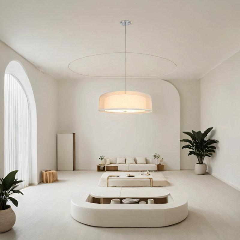 Double-layer Circular Fabric White Pendant Lamp