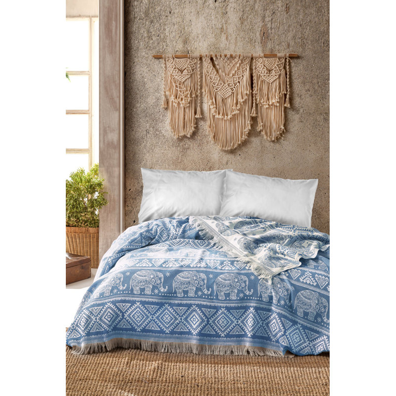 Isaias 100% Cotton Coverlet / Bedspread, Blue