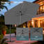 Parasol solaire à DEL de 3 m avec poignée pliable et base en croix, idéal pour terrasse, jardin et piscine, toutes saisons.-1429639950