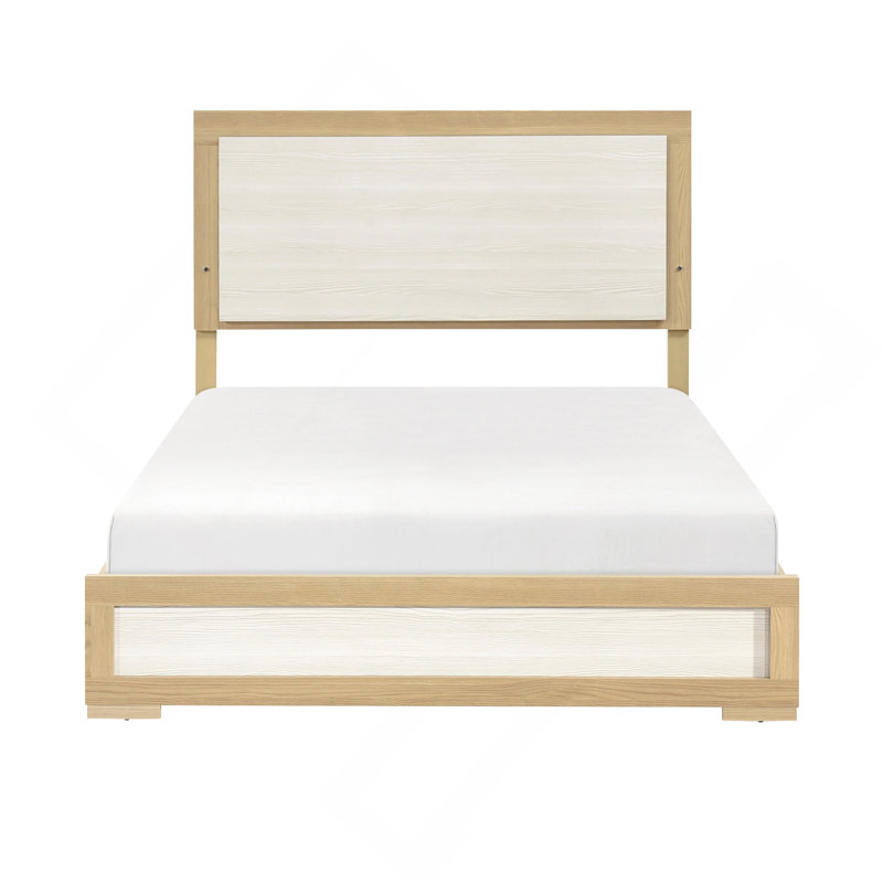 Mobilier de chambre à coucher contemporain en bois avec tête de lit à panneau DEL avec finition naturelle et blanche