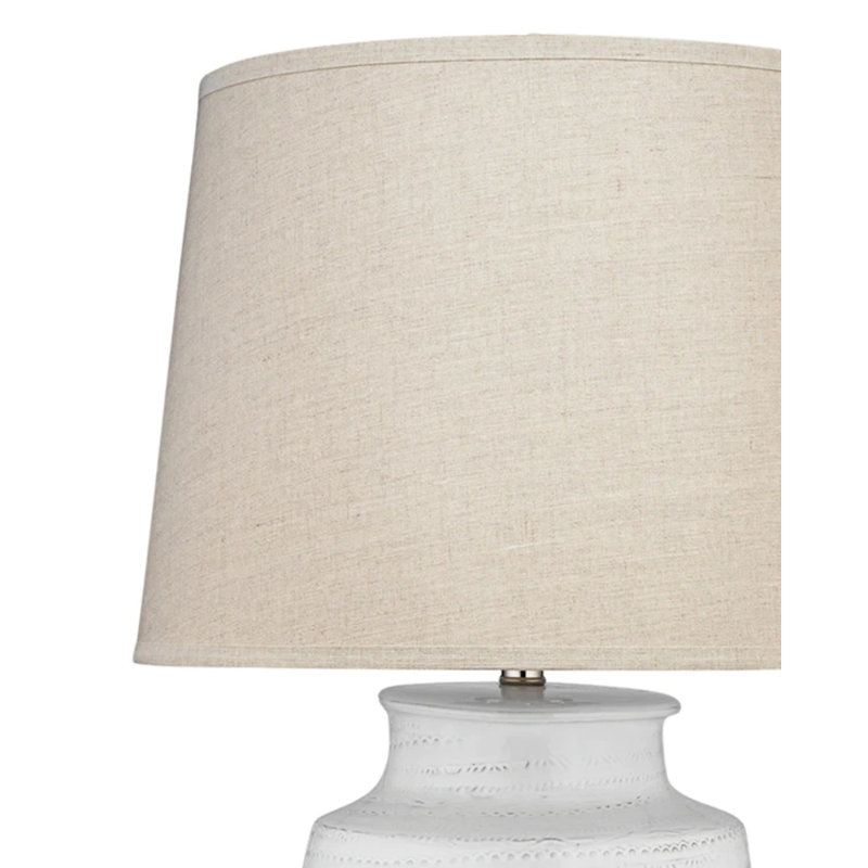 White Ceramic Table Lamp with Natural Linen Shade