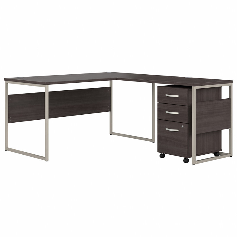 Ensemble de bureau d'ordinateur en L gris tempête réversible Jovonne, Gris orage