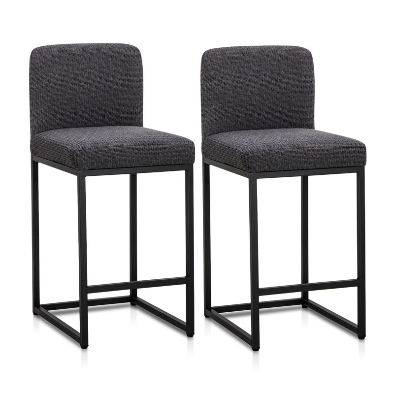 Smart Chenille Upholstery Bar Stools Set of 2, Black