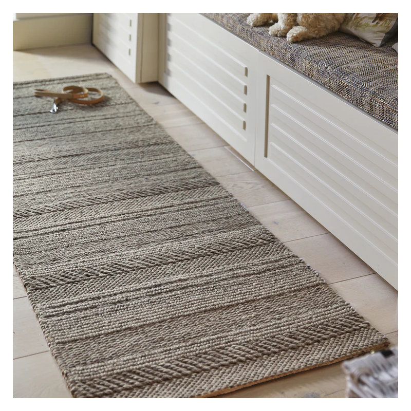 Striped Wool Hand Woven Area Rug, Runner 67 x 200 cm