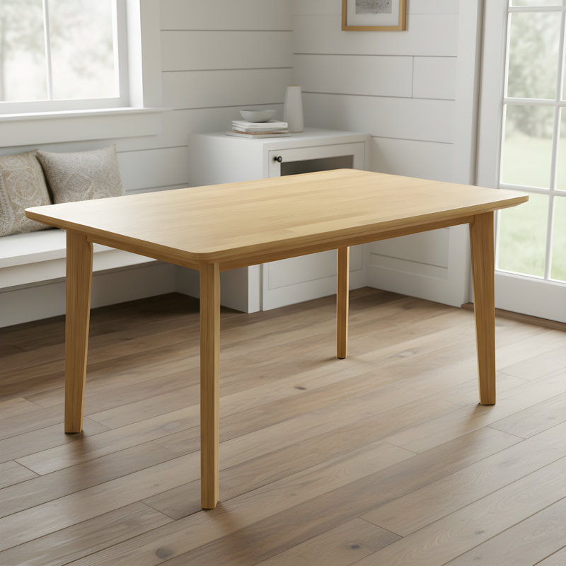 Rectangular Dining Table With Solid Wood Frame, For Dining Room, Living Room, Natural