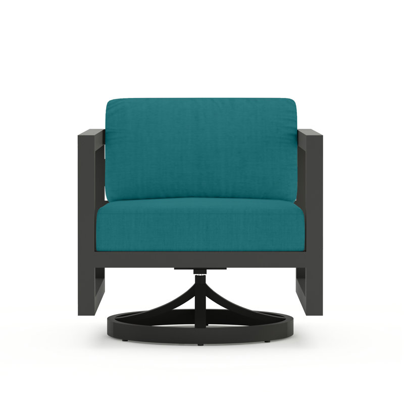 Avion 3 Piece Loveseat Set With Swivel, Slate, Spectrum Peacock Sunbrella® Plainweave