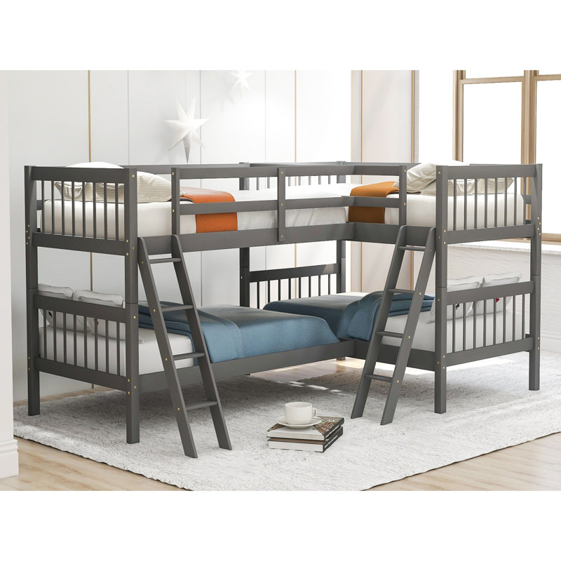 L-Shaped Bunk Bed With Ladder,Twin Size-Gray