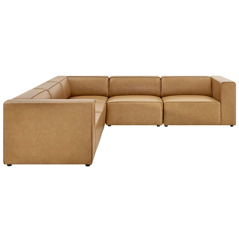 Mingle Vegan Leather 5-Piece Sectional Sofa, Tan Faux Leather