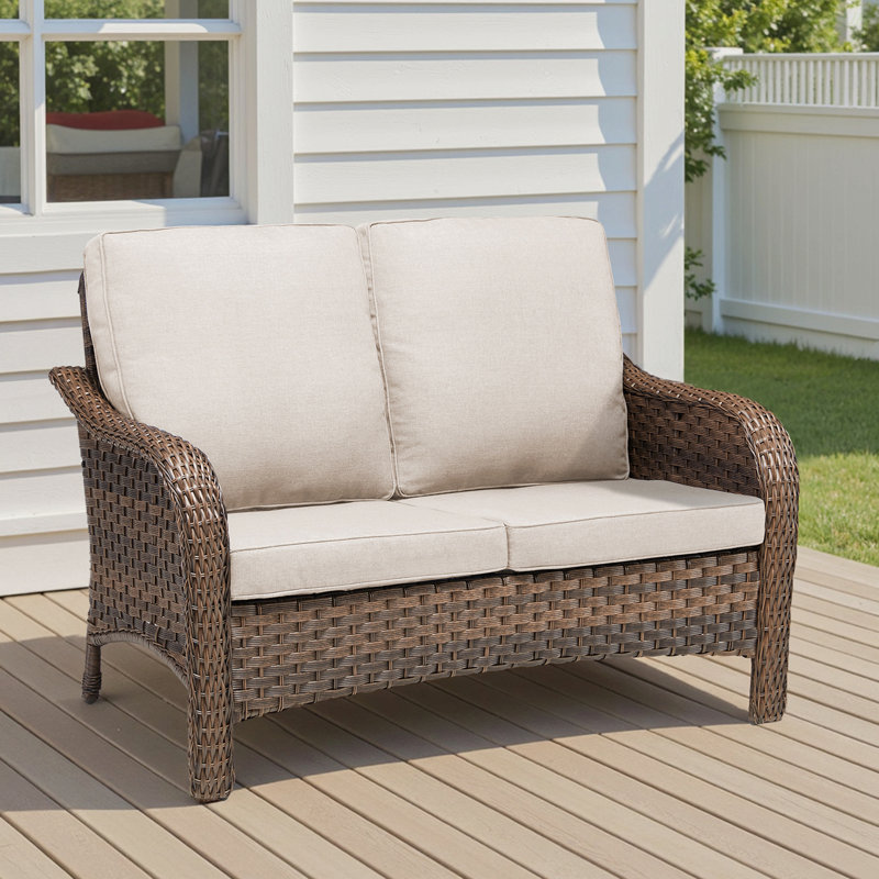 Causeuse de patio en osier 49,6 "avec coussins de siège beige, Beige