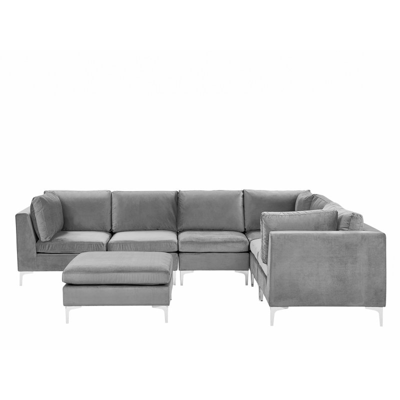 Moya 6 Seater Velvet Sofa & Chaise, Right Hand Facing, Grey