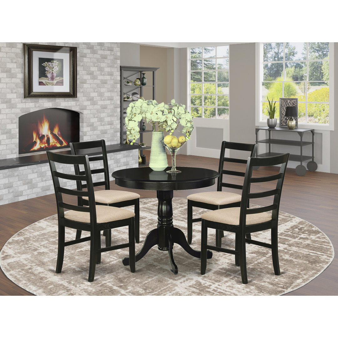 Smelley 4 - Person Rubberwood Solid Wood Dining Set Charlton Home® Table Top 