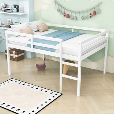 Lit mezzanine double en bois avec échelle, conception basse