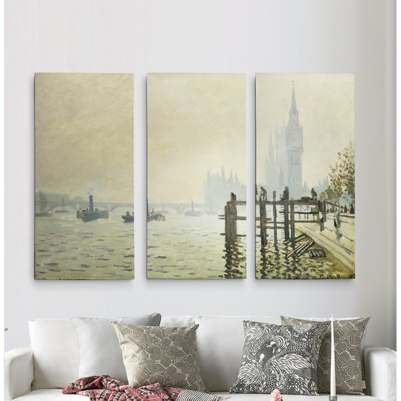 A Premium « Thames below Westminster » par Claude Monet, ensemble de 3 reproductions d’art sur toiles