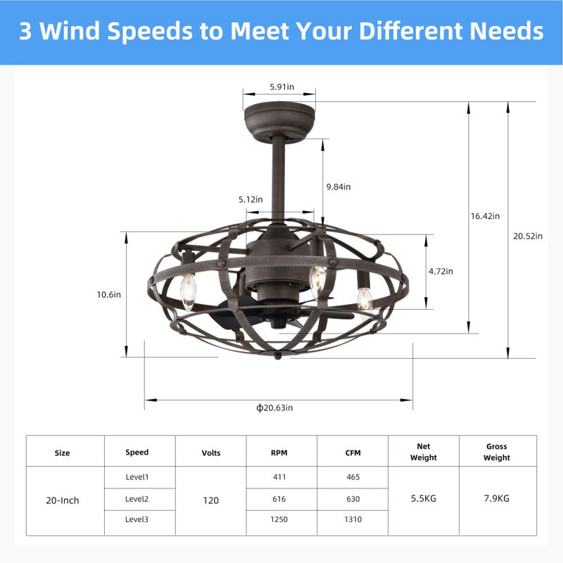 Fradel Ceiling Fan with Light Kit, Antique Brown