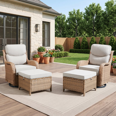 Carolina 4-Piece Wicker Outdoor Swivel Glide Chair With Olefin Cushions