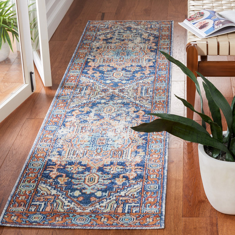 Fessler Oriental Navy/Rust Area Rug, Runner 2' x 8'