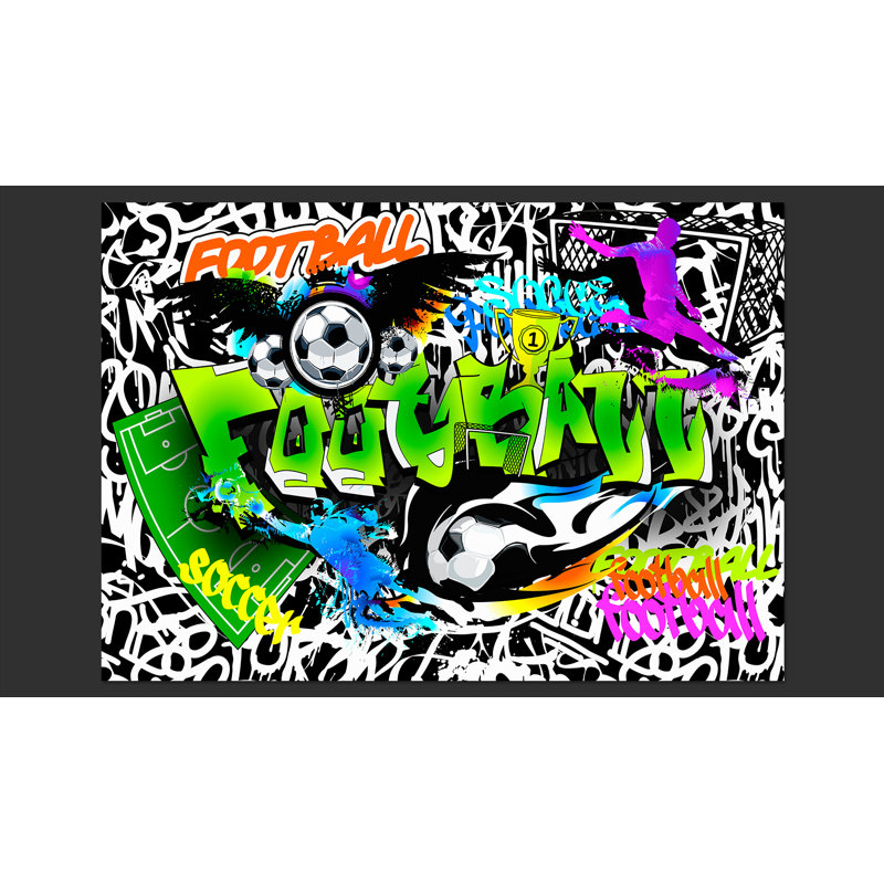 Football Graffiti Wallpaper, 350cm x 245cm, Green/Purple