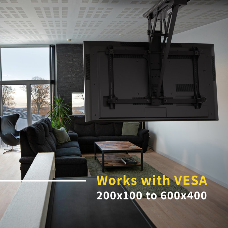 Motorized Black Steel Ceiling TV Mount for 32-70 Inch Screens