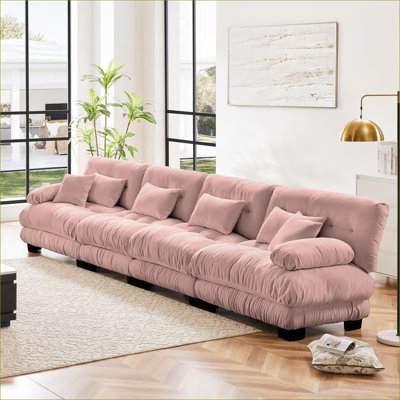 Canapés modulaires | Canapé 4 places modulaire à assise profonde et confortable pour salon | Rose | Chenille