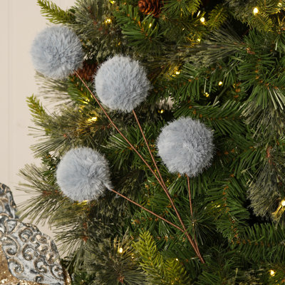 Blue Velour Stem Pick with Pom Poms