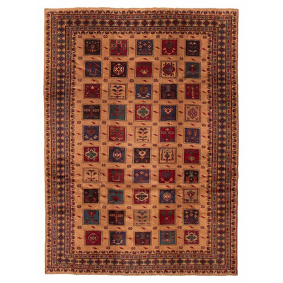 Tapis unique en laine noué à la main brun clair de 6 pi 9 po x 9 pi 2 po Teimani