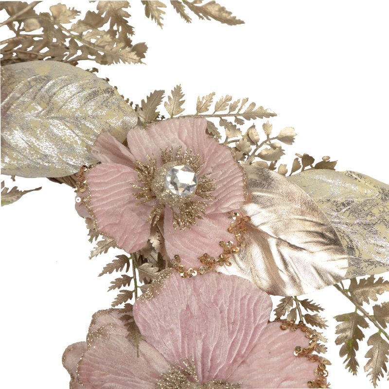 Guirlande 5 pi x 10 po champagne et fleurs artificielles non éclairées