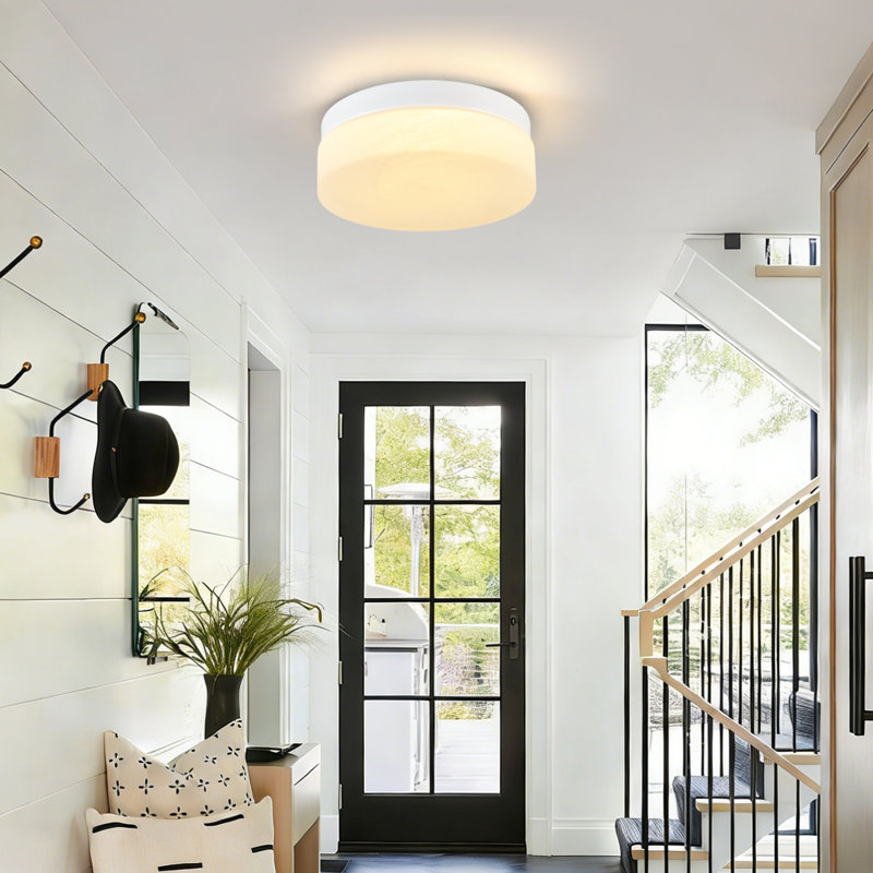 Modern White Metal Frame White Alabaster Glass Shade Shade Led Flush Mount Ceiling Light, 5 Color Temperatures Adjustable For Living Room Bedroom