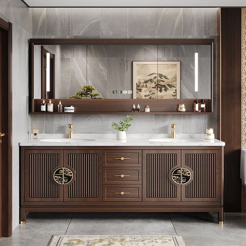 Chinese-style luxurious retro bathroom Vanity, 79"