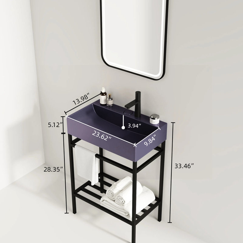Meuble-lavabo 24 po avec lavabo en céramique, Noir, Mauve