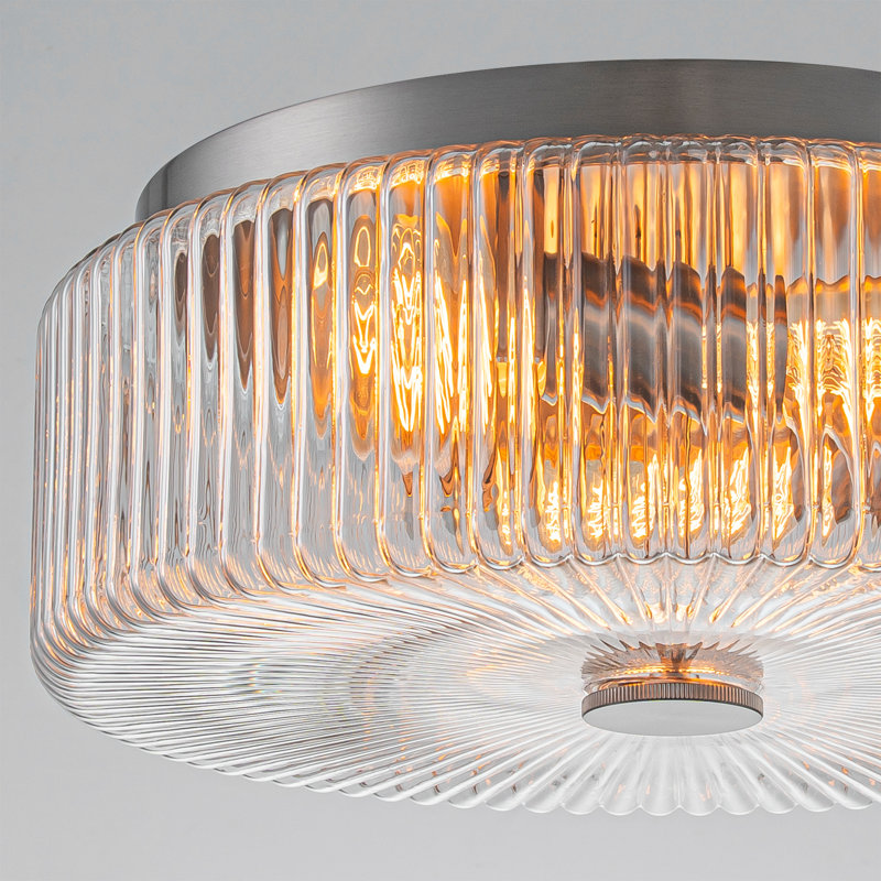 Plafonnier encastré en verre 3 lumières, Nickel, Clair