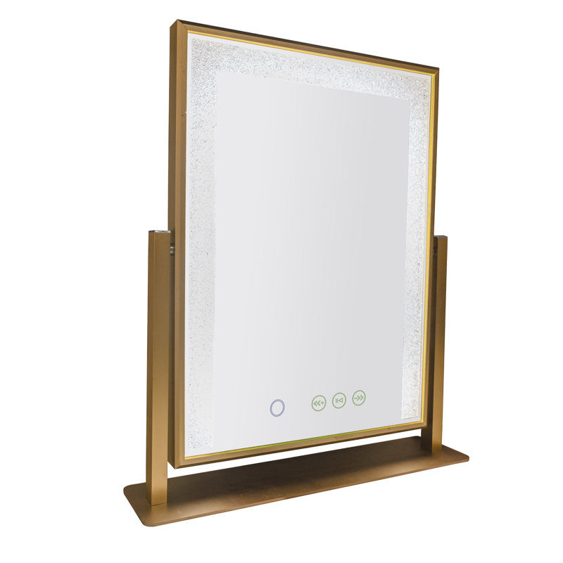 Arham Metal Flat Mirror with Shelves, Brushed Gold